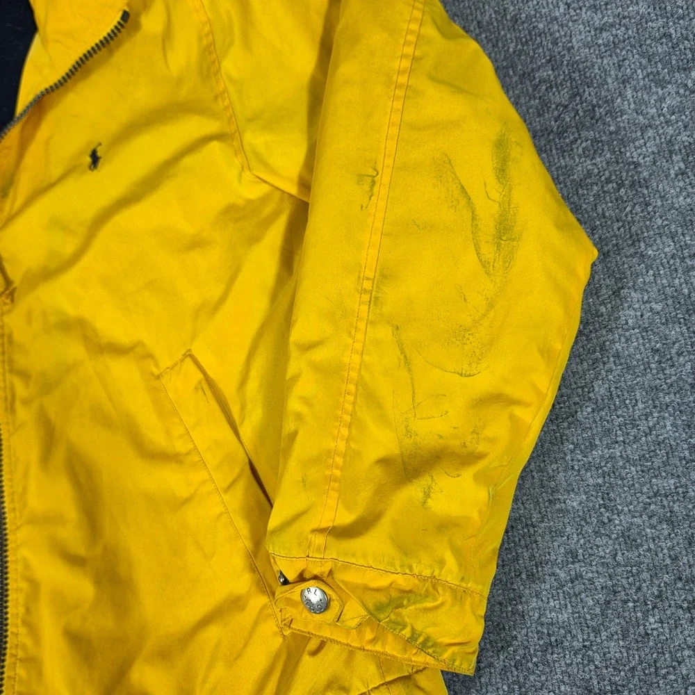 Vintage Polo Ralph Lauren Mens Yellow Fleece Lined Windbreaker Jacket Large Flaw